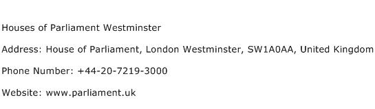 Houses of Parliament Westminster Address Contact Number