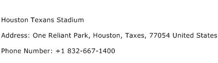 Houston Texans Stadium Address Contact Number