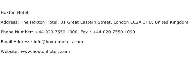 Hoxton Hotel Address Contact Number