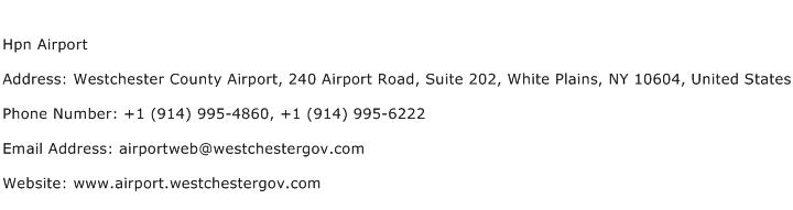 Hpn Airport Address Contact Number
