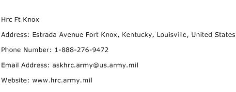 Hrc Ft Knox Address Contact Number