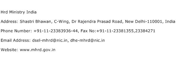 Hrd Ministry India Address Contact Number