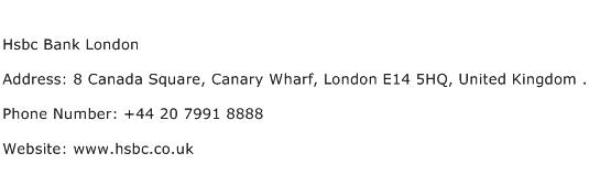 Hsbc Bank London Address Contact Number