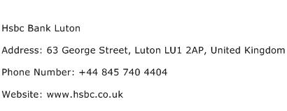 Hsbc Bank Luton Address Contact Number