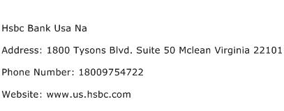 Hsbc Bank Usa Na Address Contact Number