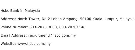 Hsbc Bank in Malaysia Address Contact Number