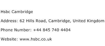 Hsbc Cambridge Address Contact Number