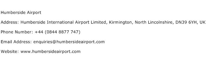 Humberside Airport Address Contact Number
