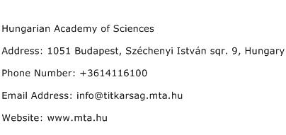 Hungarian Academy of Sciences Address Contact Number