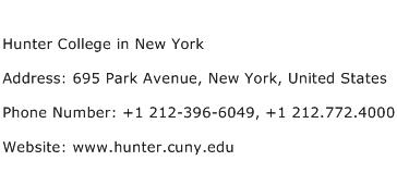 Hunter College in New York Address Contact Number