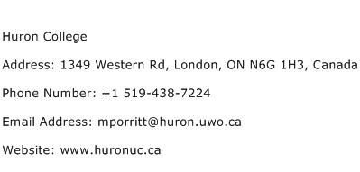 Huron College Address Contact Number