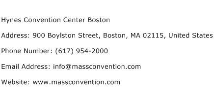 Hynes Convention Center Boston Address Contact Number
