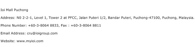 IOI Mall Puchong Address Contact Number