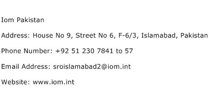 IOM Pakistan Address Contact Number