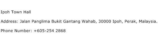 IPOH Town Hall Address Contact Number