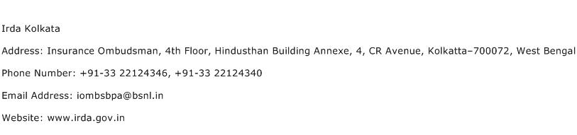 IRDA Kolkata Address Contact Number