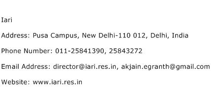 Iari Address Contact Number