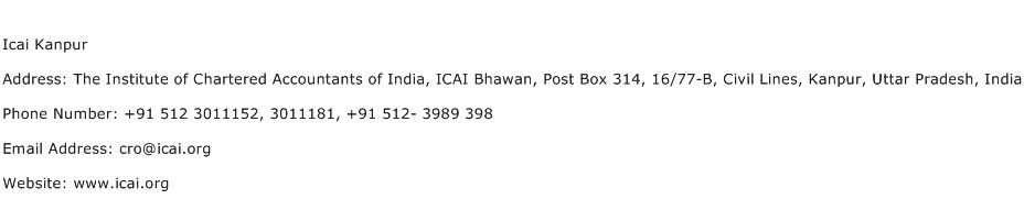 Icai Kanpur Address Contact Number