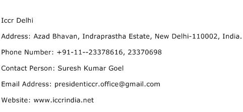 Iccr Delhi Address Contact Number