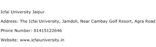 Icfai University Jaipur Address Contact Number
