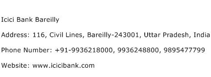 Icici Bank Bareilly Address Contact Number