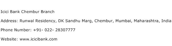 Icici Bank Chembur Branch Address Contact Number