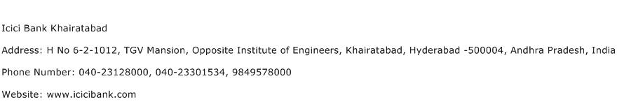 Icici Bank Khairatabad Address Contact Number