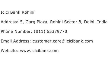 Icici Bank Rohini Address Contact Number