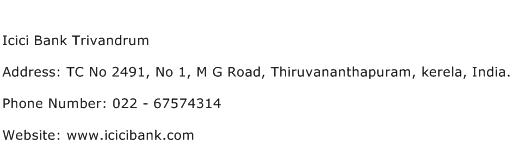 Icici Bank Trivandrum Address Contact Number