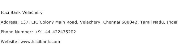 Icici Bank Velachery Address Contact Number