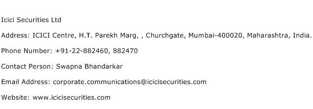 Icici Securities Ltd Address Contact Number