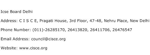 Icse Board Delhi Address Contact Number