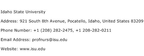 Idaho State University Address Contact Number