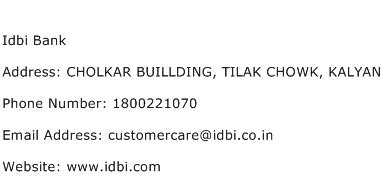 Idbi Bank Address Contact Number