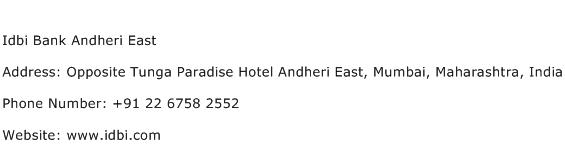 Idbi Bank Andheri East Address Contact Number