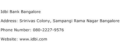 Idbi Bank Bangalore Address Contact Number