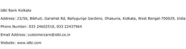 Idbi Bank Kolkata Address Contact Number