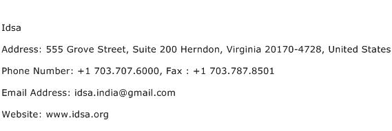 Idsa Address Contact Number