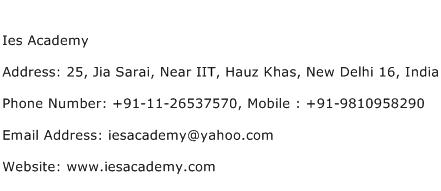 Ies Academy Address Contact Number