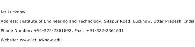 Iet Lucknow Address Contact Number