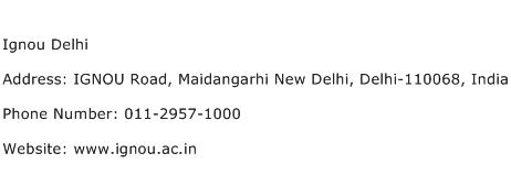Ignou Delhi Address Contact Number