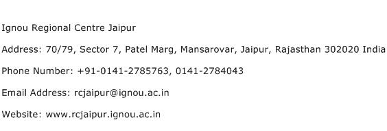 Ignou Regional Centre Jaipur Address Contact Number