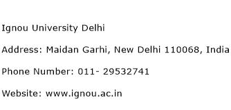 Ignou University Delhi Address Contact Number