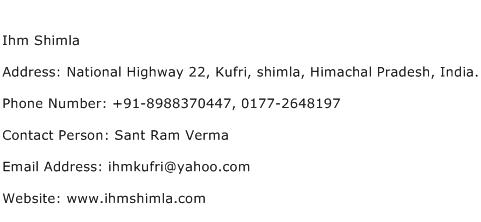 Ihm Shimla Address Contact Number