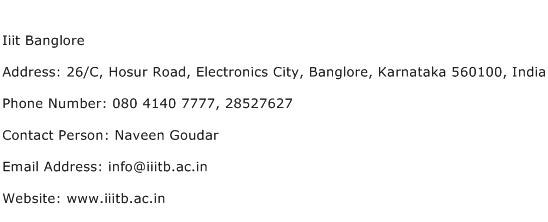 Iiit Banglore Address Contact Number