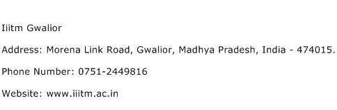 Iiitm Gwalior Address Contact Number