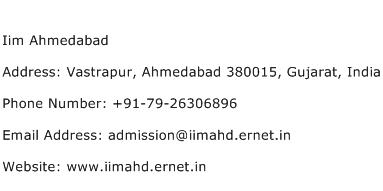 Iim Ahmedabad Address Contact Number