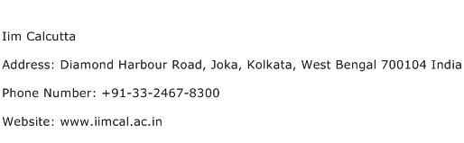 Iim Calcutta Address Contact Number