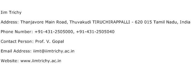 Iim Trichy Address Contact Number