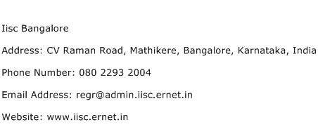 Iisc Bangalore Address Contact Number